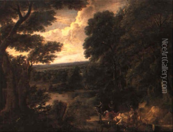 Landskap Med Jaktsallskap Oil Painting - Jacques d' Arthois