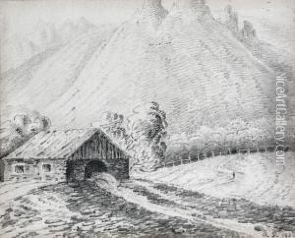 Moulin A Eau Dans Un Paysage De Montagnes Oil Painting - George Sand