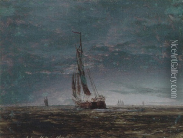 Nattestemning Pa Havet Oil Painting - Daniel Hermann Anton Melbye