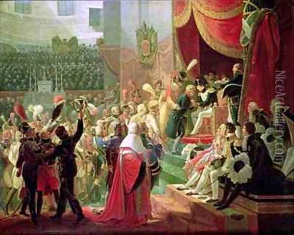 The First Distribution of Crosses of the Legion of Honour in the Church of the Invalides Oil Painting - Jean Baptiste Debret