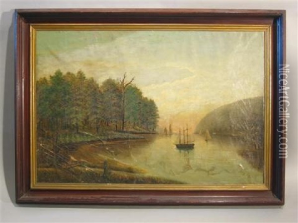 River Landscape Oil Painting - Thomas Benjamin Pope