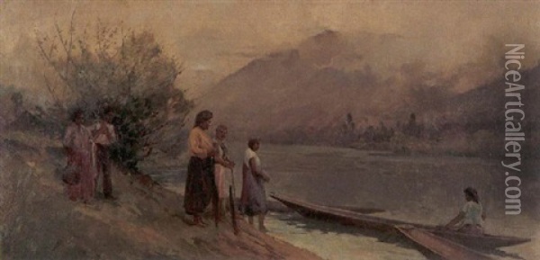 On The Waikato Oil Painting - Walter Wright