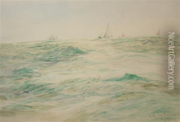 North Sea Trawlers Oil Painting - William Lionel Wyllie