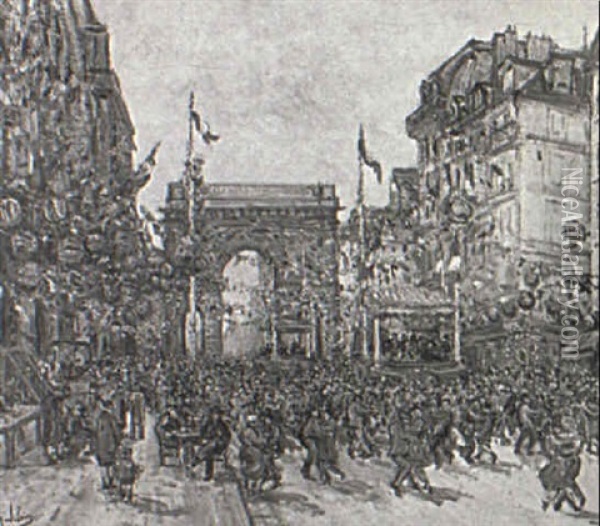 Bal De La Porte St. Martin, Le Quatorze Juillet Oil Painting - Gustave Madelain