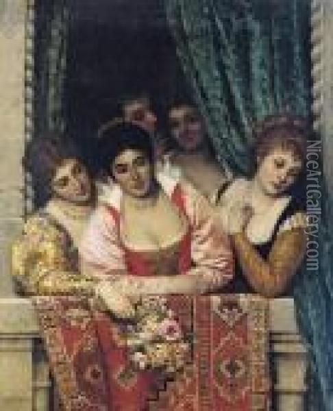 Venetian Ladies On A Balcony Oil Painting - Eugene de Blaas