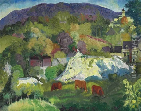 Village On The Hill Oil Painting - George Bellows