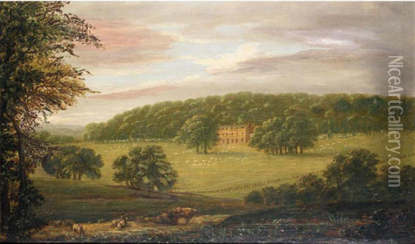 A Country House In A Landscape Oil Painting - Walter, Major-Generl Fane