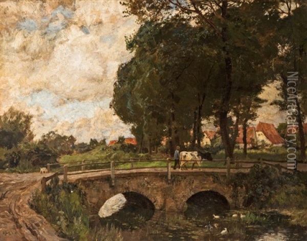 Die Alte Brucke (the Old Bridge) Oil Painting - Carl Jutz the Younger