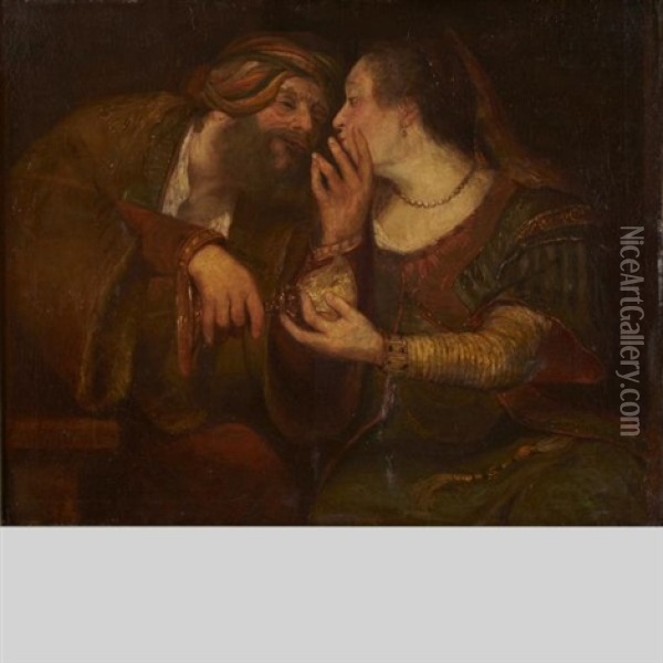 Judah And Tamar Drinking From A Chalice Oil Painting - Aert De Gelder