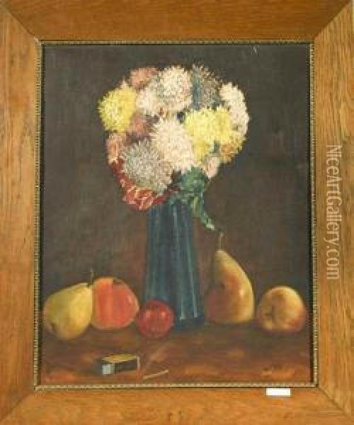 Gegenstucke: Stilleben Mit Blumen Und Fruchten. Oil Painting - Ludwig Werlen