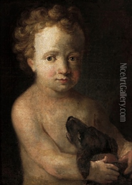 Puttino Con Cane, Allegoria Del Fedelta Oil Painting - Bernardino Luini