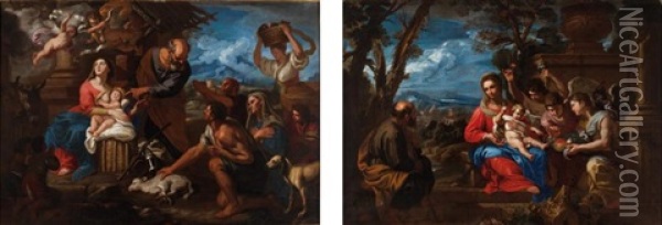 L'adoration Des Bergers (+ Le Repos Pendant La Fuite En Egypte; 2 Works) Oil Painting - Giovanni Battista Merano