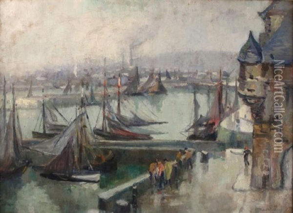 Le Port D'honfleur, La Porte De Caen Oil Painting - Robert Antoine Pinchon