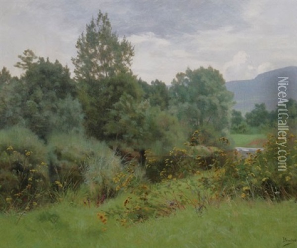 Landscape By The Ognon Oil Painting - Leon Boudot