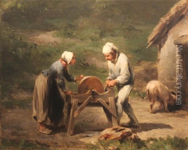 Grinders Oil Painting - Adolphe Pierre Leleux