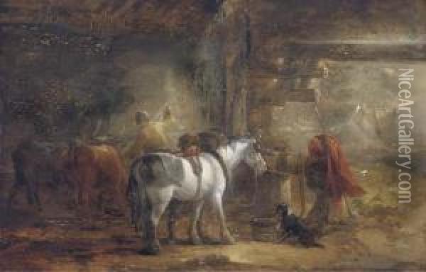 In The Stable Yard Oil Painting - Edmund Bristow