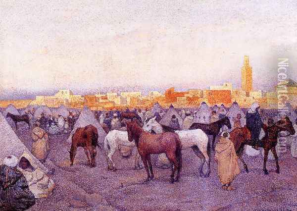 Encampment near a Moroccan Village I Oil Painting - Theo van Rysselberghe