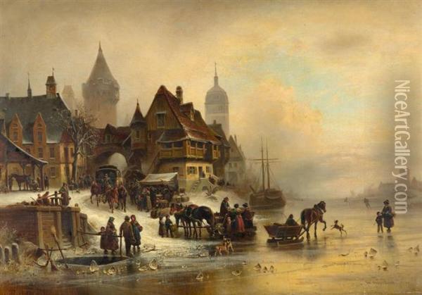 Fun On The Ice. 1809. Oil Painting - Wilhelm Alexander Meyerheim