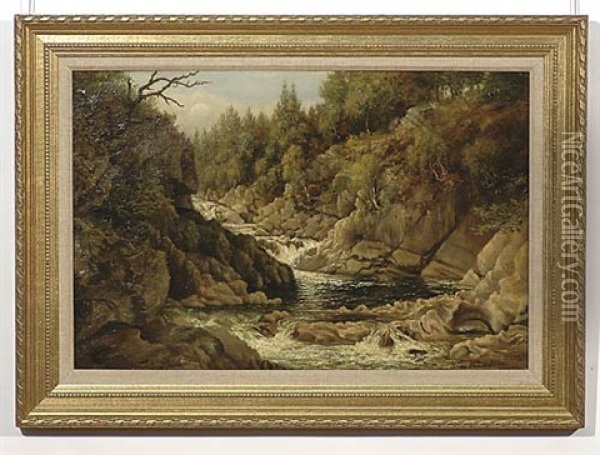 Waterfall Along Stream Oil Painting - John Milne Donald