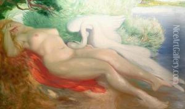 Leda And The Swan. Oil Painting - Charles Bombled