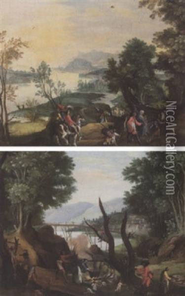 A River Landscape With Hunters Oil Painting - Mattheus Bril the Younger