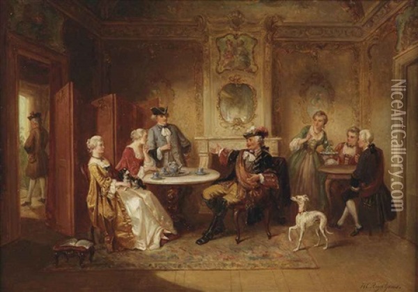 Listening To Merry Tales Oil Painting - Henricus Engelbertus Reijntjens