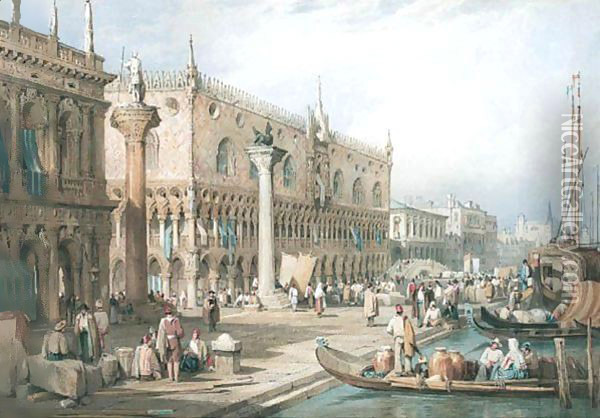 The Doge's Palace From The Waterfront, Venice Oil Painting - Samuel Prout