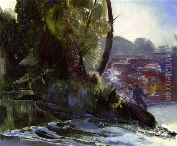 Fisherman And Stream Oil Painting - George Bellows