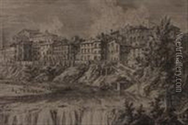 Two Views Of Tivoli Oil Painting - Giovanni Battista Piranesi