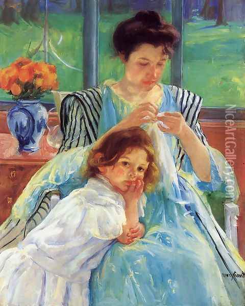 Young Mother Sewing Oil Painting - Mary Cassatt