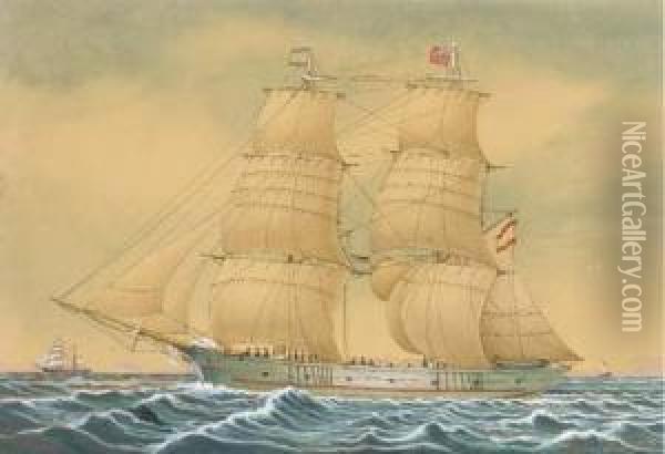 The Spanish Brig Guillermo Juan Under Sail In Themediterranean Oil Painting - Jose Pineda Guerra