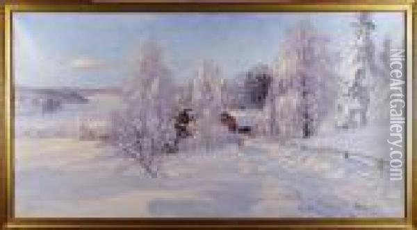 Vinterlandskap I Solljus Oil Painting - Carl Brandt