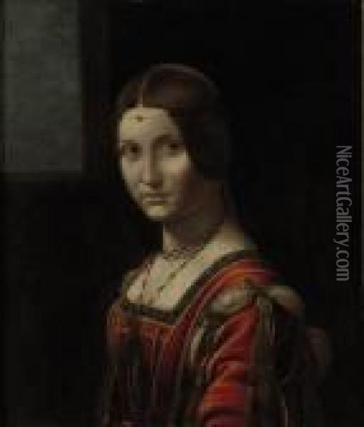 Portrait Of A Lady, Called 'la Belle Ferronniere' Oil Painting - Leonardo Da Vinci