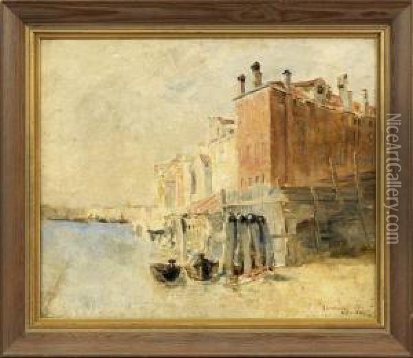 Venetian Canal Scene Oil Painting - Julius C. Rolshoven