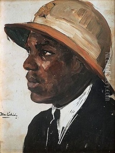Portrait D'homme Noir De Trois Quarts Avec Chapeau Colonial Blanc Oil Painting - Fernand Allard L'Olivier