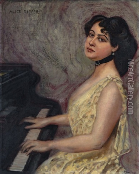 Die Pianistin Alice Ripper Am Flugel Oil Painting - Albert von Keller