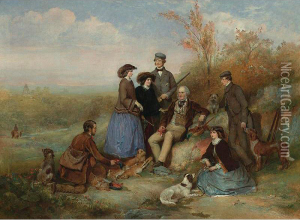 A Shooting Party Oil Painting - Clement Burlison