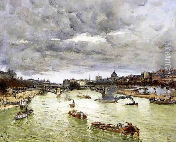The Seine At Paris With The Pont Du Carousel Aka The Seine At Paris Pont Alexander III Oil Painting - Frank Myers Boggs