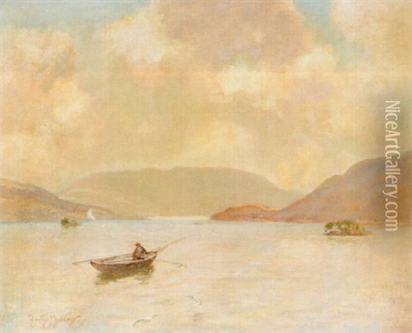 Fishing On Loch Awe Oil Painting - Sir David Murray