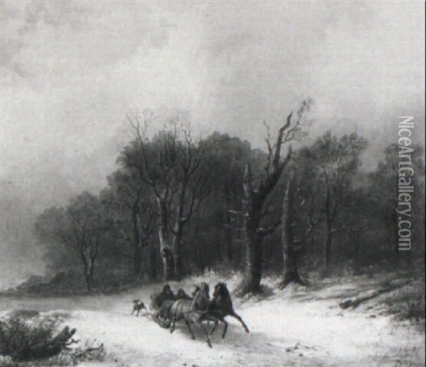 Pferdeschlitten Im Winterwald Oil Painting - Remigius Adrianus van Haanen