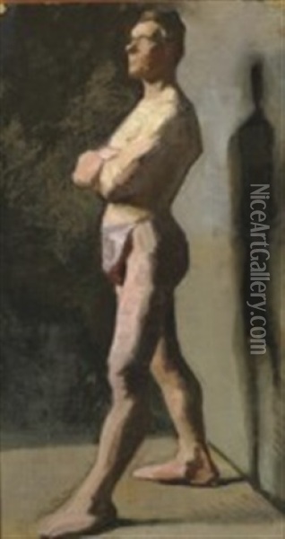 Male Model With Folded Arms Oil Painting - Marie Kroyer
