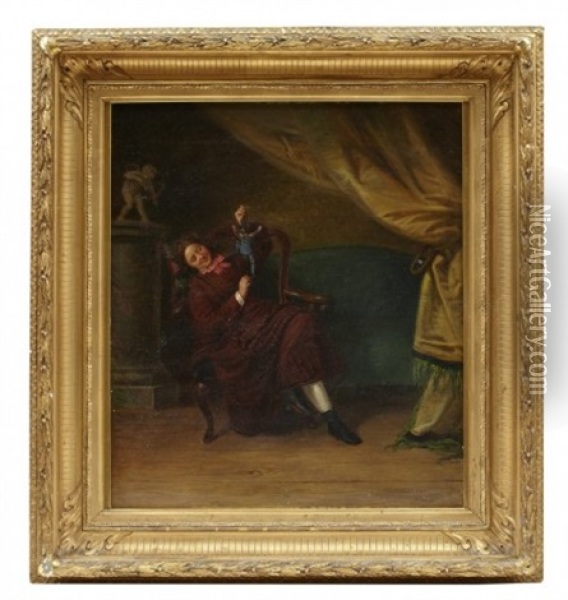 Sprattelgubben, Interior Oil Painting - Josef Wilhelm Wallander