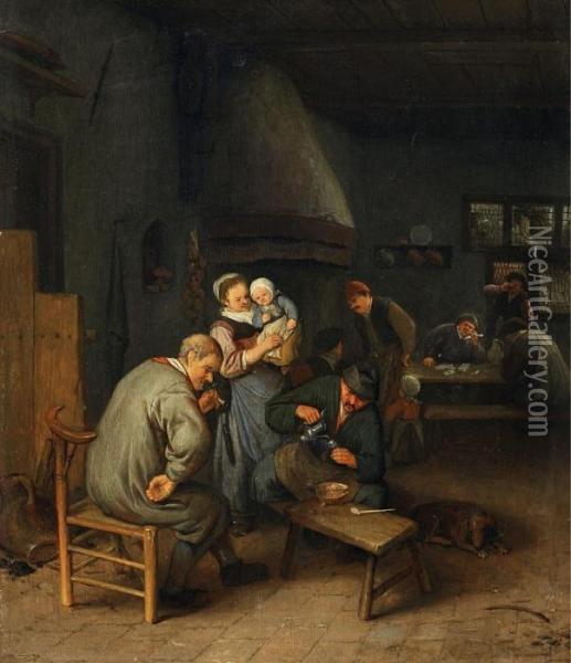 Dorfschanke Mit Familie Oil Painting - Cornelis Dusart