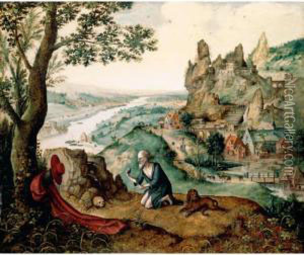 Landscape With The Penitent Saint Jerome Oil Painting - Lucas van Valckenborch