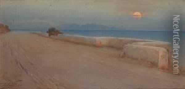Sunset On The Coast Oil Painting - Enrico Nardi