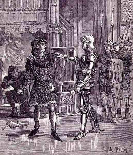 Gilles de Laval, Lord of Rais 1404-40, Arrested for his Strange Crimes, book illustration Oil Painting - Lucien Napolean Francois Totain