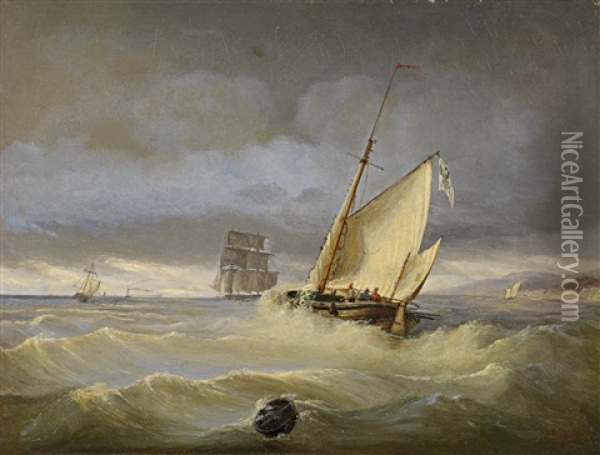 Kustenfischer In Bewegter See Oil Painting - Carl Emmanuel Conrad