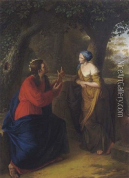 Christus Und Die Samariterin Am Brunnen Oil Painting - Ernst Friedrich Bussler