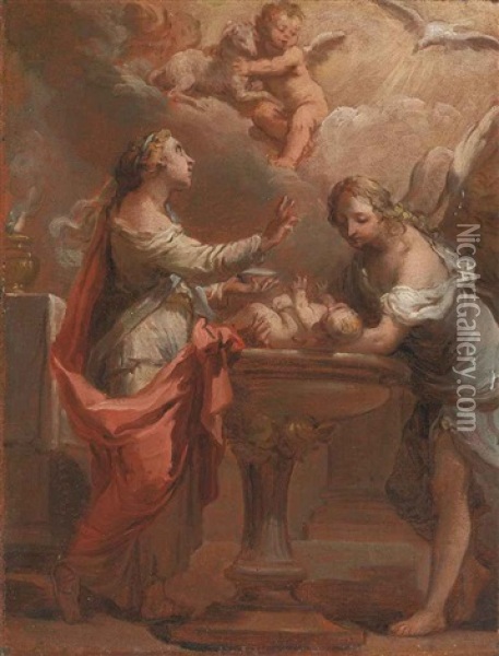 An Allegory Of The Sacrament Of Baptism - A Bozzetto Oil Painting - Gaetano Gandolfi