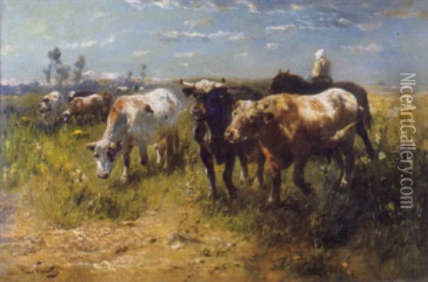Koeienhoedster Oil Painting - Henry Schouten